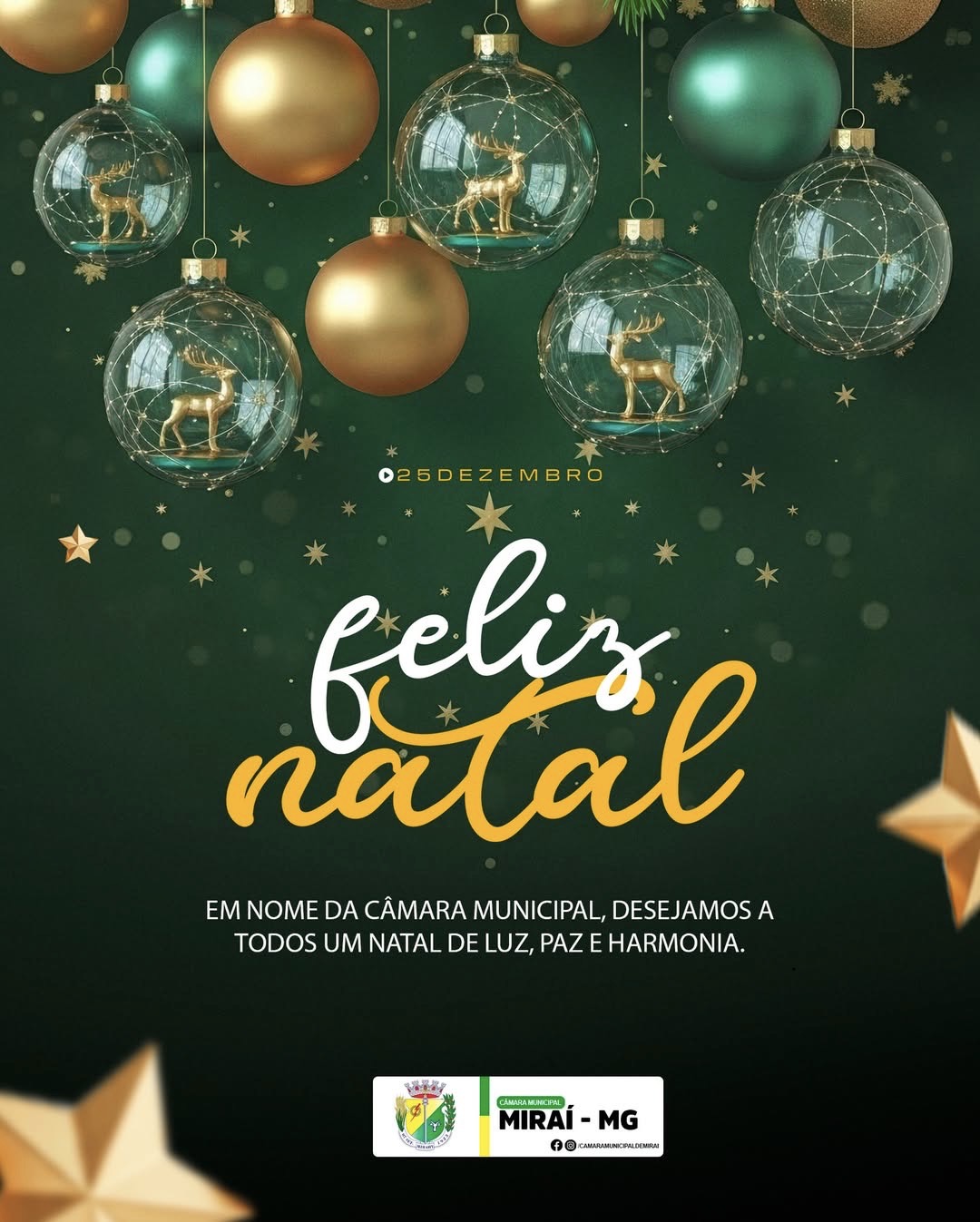 Câmara Municipal de Miraí deseja um Natal de paz e união a todas as famílias