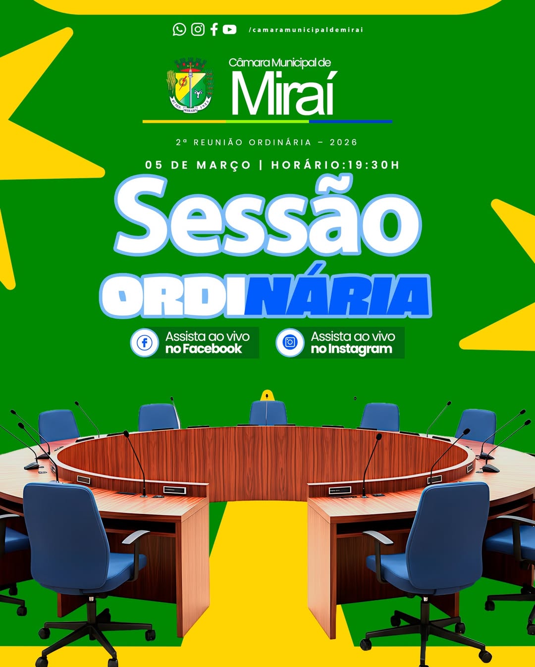 A Câmara Municipal de Miraí convida a população para a 2ª Reunião Ordinária de 2026.